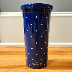 20 oz Kate Spade Navy Blue White Polk a Dot Tumbler with Lid No Straw